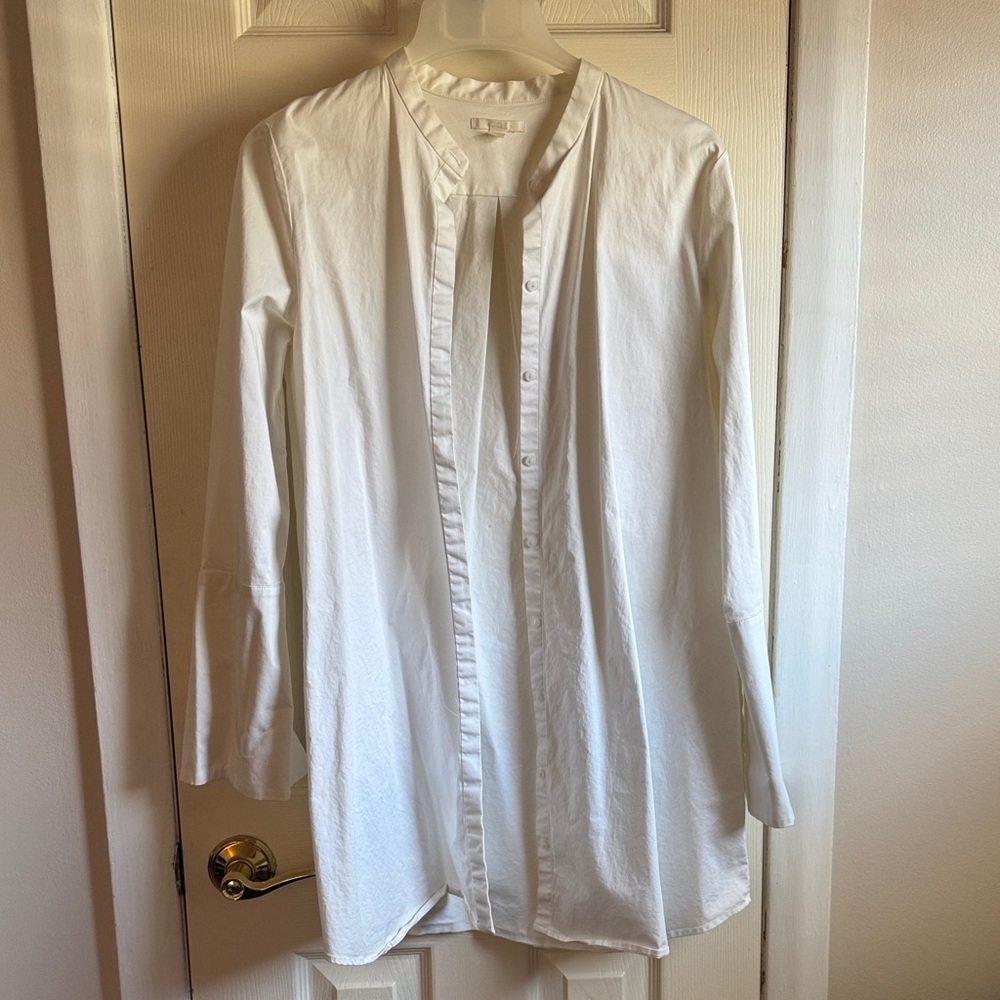 White Women's Long Button-Front Shirt